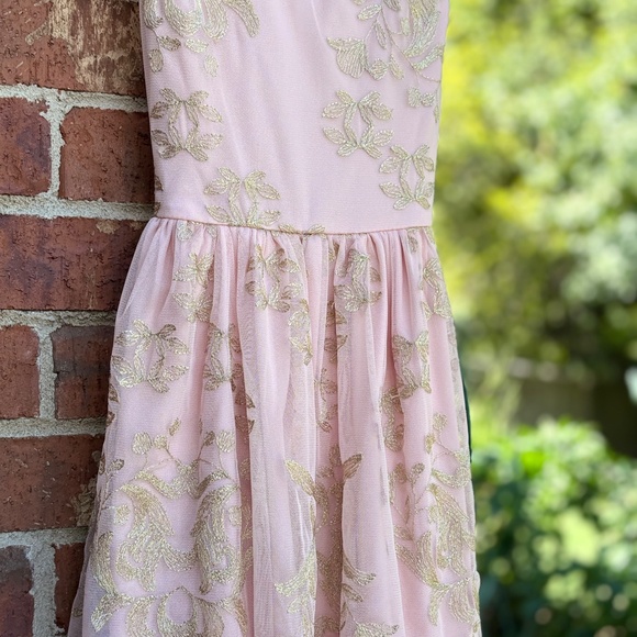 Blush Pink Gold Embroidered Party Dress – Size 12 - Picture 2 of 4